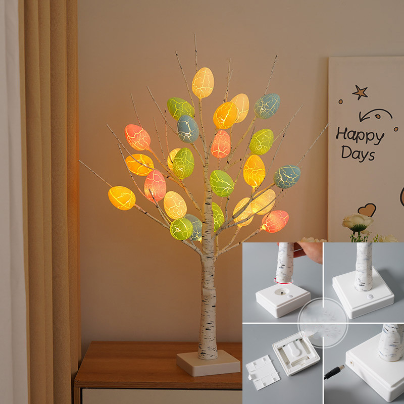 24" LED Birch Tree with Easter Egg Lights – Warm White Tabletop Spring Decor